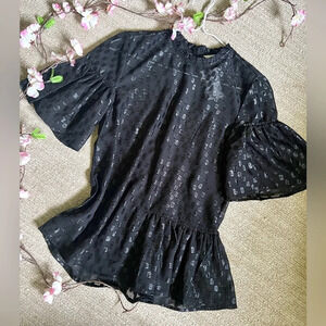 H&M NWT Sheer Black Dotted Sparkle Peplum Blouse - Size 2